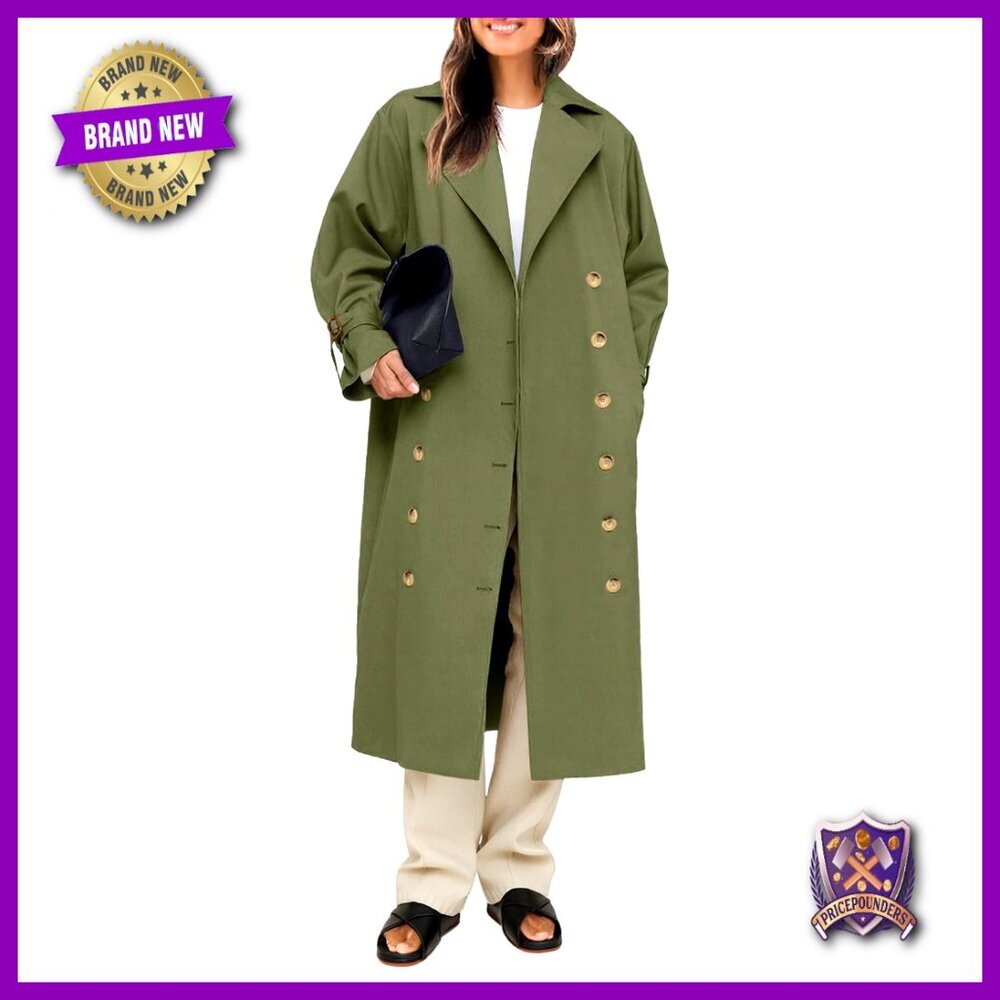 Oversized Double Breasted Trench Coat Classic Lapel Windproof Fall Overcoat